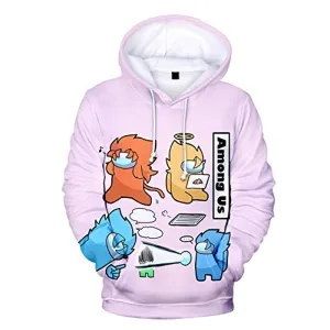 Video Game Among Us Hoodie - 3D Print Light Pink Drawstring Pullover Hoodie