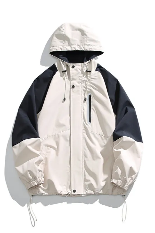 Waterproof Color-Block Hooded Weatherproof Jacket