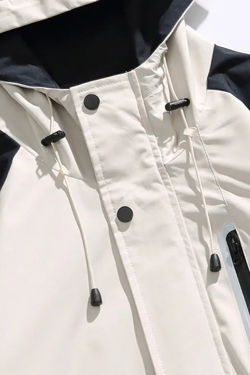 Waterproof Color-Block Hooded Weatherproof Jacket