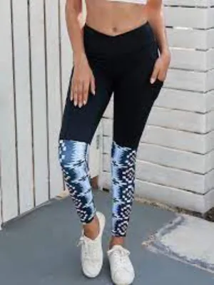 Women's High Waist Workout Pants w/ Aztec design