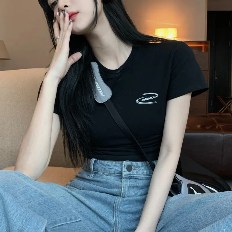 Women's Simple Sexy Solid Color Cropped Tee